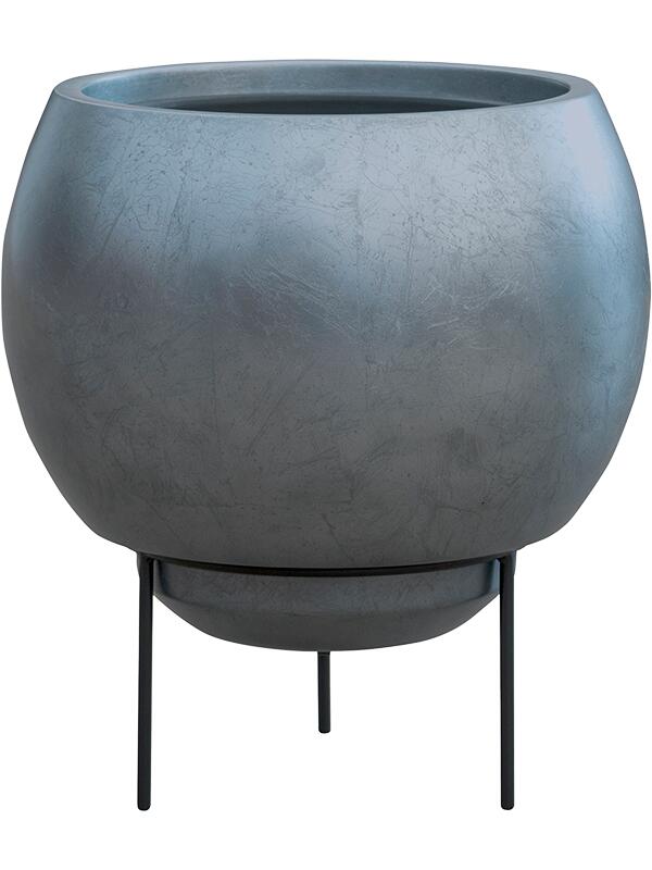 Кашпо Baq metallic silver leaf globe elevated matt silver blue (с техническим горшком + foot) D34 H31 см