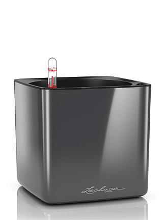 Кашпо Lechuza Cube Glossy (антрацитовый лакированный)