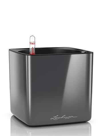 Кашпо Lechuza Cube Glossy 16 антрацитовый лакированный