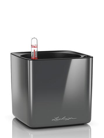 Кашпо Lechuza Cube Glossy 14 антрацитовый лакированный