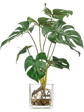 Монстера в стеклянном горшке искусственная