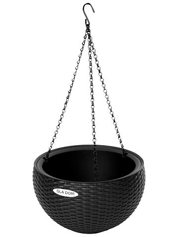 Кашпо подвесное Ola Dom Bowl Rattan 34 (5л) антрацитовый Кашпо подвесное Ola Dom Bowl Rattan 34 (5л) антрацитовый
