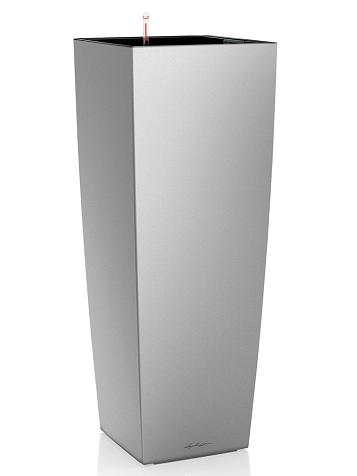 Кашпо Lechuza Cubico Alto серебристый металлик
