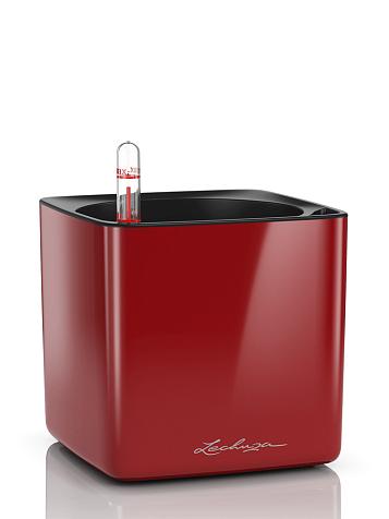 Кашпо Lechuza Cube Glossy 14 красный лакированный