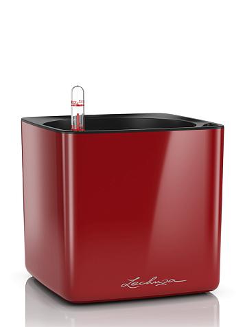 Кашпо Lechuza Cube Glossy 16 красный лакированный