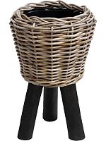 Кашпо Drypot rattan round with black feet D27 H42 см