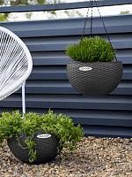 Кашпо подвесное Ola Dom Bowl Rattan 34 (5л) антрацитовый D34 H21 см