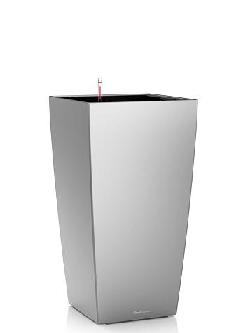 Кашпо Lechuza Cubico 22 серебристый металлик