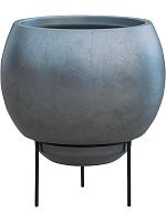 Кашпо Baq metallic silver leaf globe elevated matt silver blue (с техническим горшком + foot) D34 H31 см