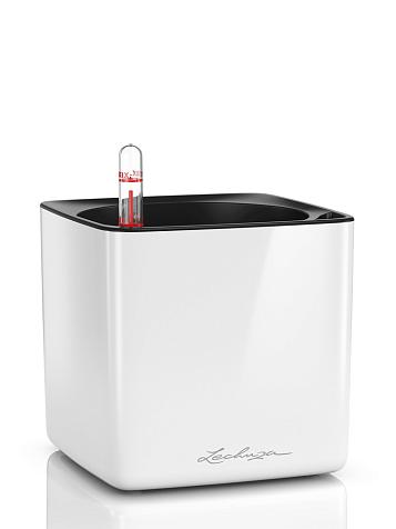 Кашпо Lechuza Cube Glossy 14 белый лакированный